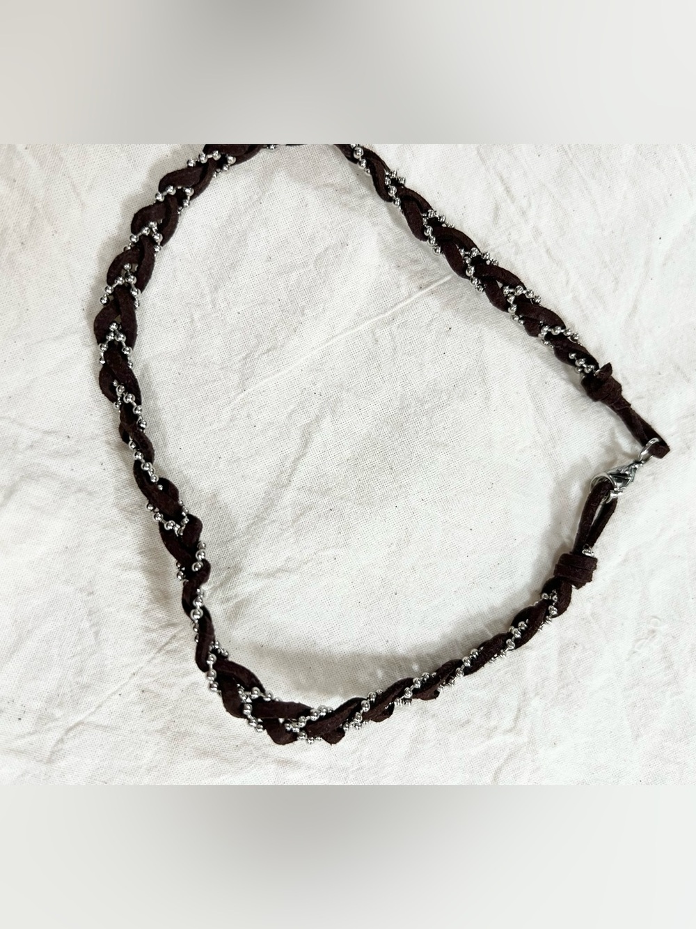 J. Crew Black Braided Suede Necklace with Silver Accents
